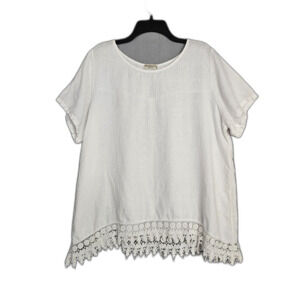 Terzo Millennio Italian Linen 1X Tunic Top Cotton Lace Crisp White Beach Boho